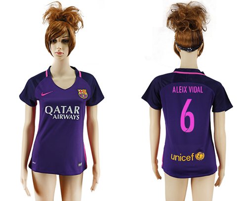 Women's Barcelona #6 Aleix Vidal Away Soccer Club Jersey - Click Image to Close